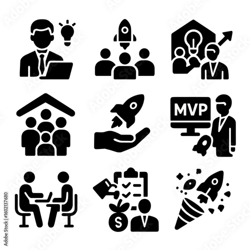Coworking space icon plan set hacking hub startup growth vector entrepreneur