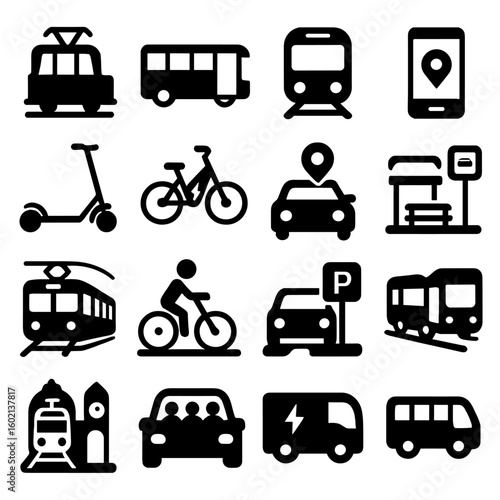 Metro shared carpool urban stop transport lane bus icon vector app stand
