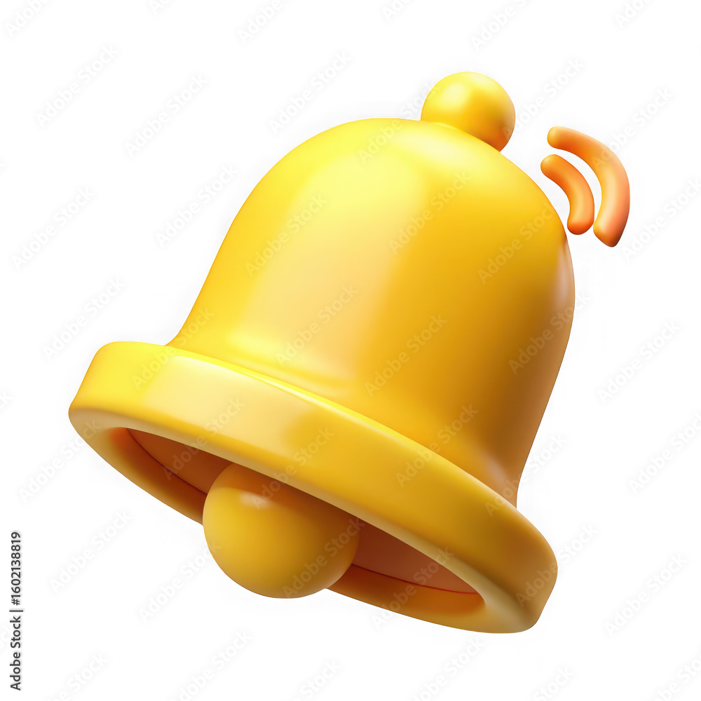 Fototapeta premium Bright yellow bell with sound waves on black background notification alert