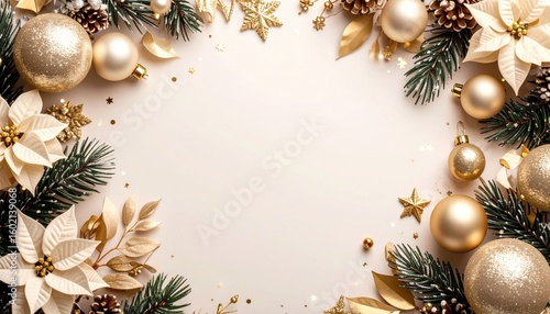 Festive holiday decoration christmas celebration image frame indoor setting close-up view elegant gold and white theme