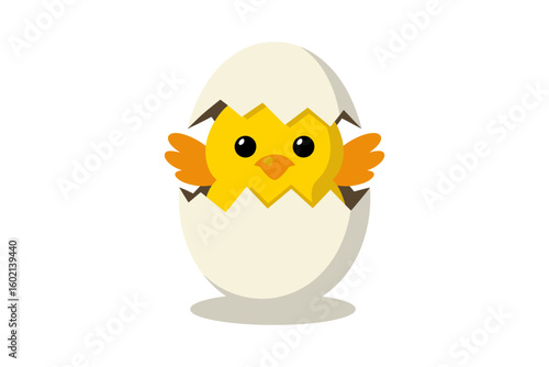 Emergence of Life: A cute, cartoon chick emerges from its cracked egg, symbolizing new beginnings and the circle of life.