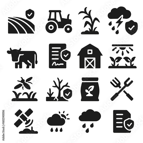 Icons attack monitoring icon vector agricultural weather insurance agreement damage disaster satellite