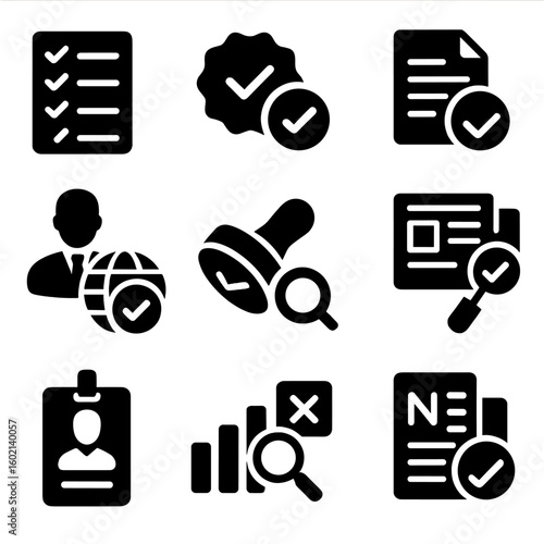 Proof data stamp vector trust checking glass badge icon fact news document