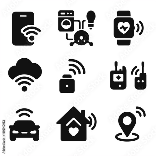 Smart sensor icon iot automation health hub tracking vector appliances set