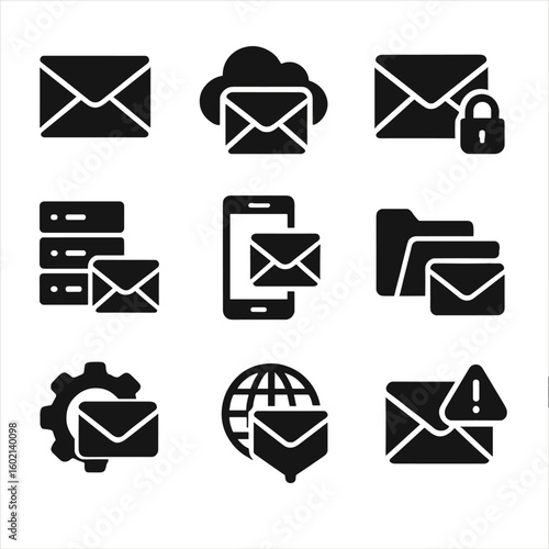 Icon email vector set cloud settings webmail folder inbox spam mobile