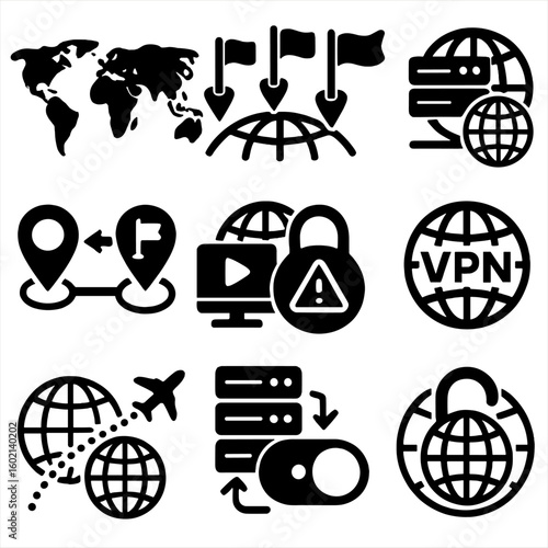 Global country icon alert vector streaming pins world flag vpn server expansion