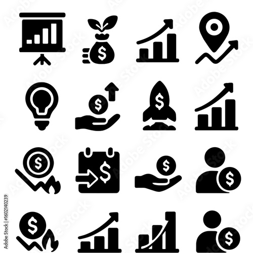 Vector earnings funding seed launch startup icon collection milestone burn founder roi