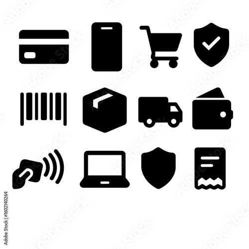 E vector wallet receipt checkout commerce payment secure icon cart card shopping