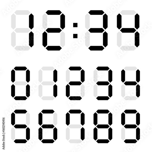 デジタル数字。白背景にスコアボード風の数字。時計の文字。