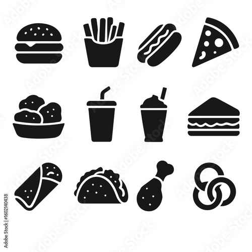 Pizza cup fast milkshake rings dog vector icon slice icons fried sandwich
