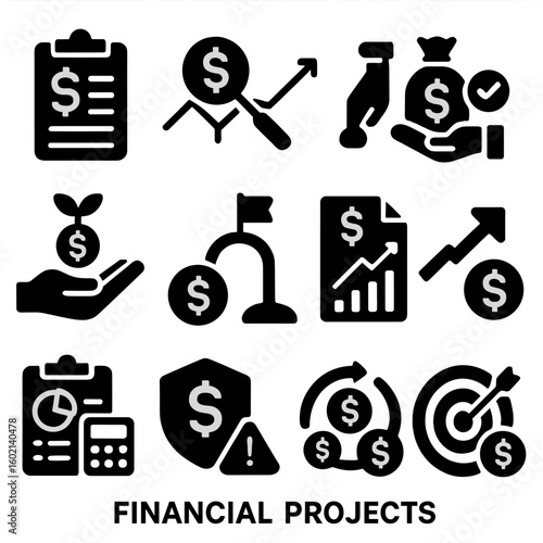 Cash funding revenue chart grid vector financial risk icons roi icon budget