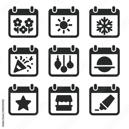 Equinox seasonal flowers calendar spring solstice icons vector date length decor icon