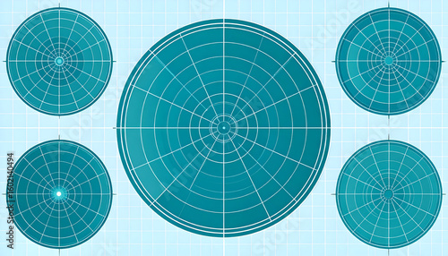 Teal Circular Charts with Grid Background.