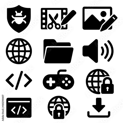 Software icons download photo player viewer vector browser office grid web manager