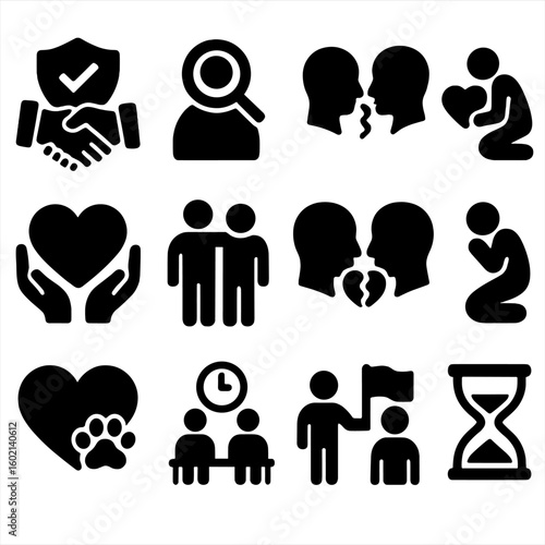 Honesty loyalty trust set goals vector relationship forgiveness communication patience shared icon