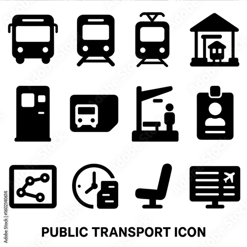 Icon arrival station ticket passenger board transport badge icons vector grid bus