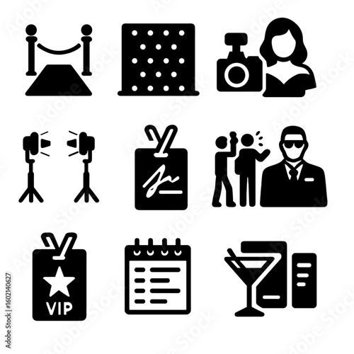 Photo spotlight camera icons repeat red show carpet icon fashion step vector