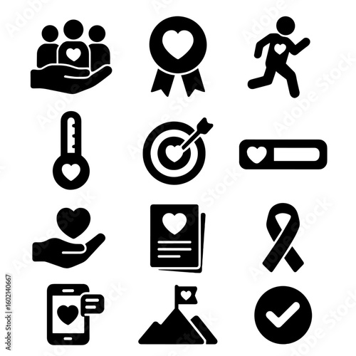 Collection donation campaign event checkmark icon awareness goal icons bar marathon pledge