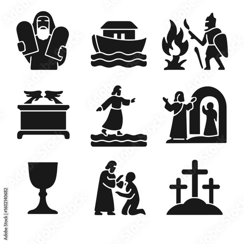 Vector jesus tablets goliath set last cup pentecost biblical bush icon covenant