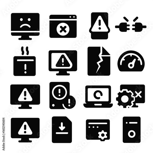 Corrupted slow pc screen disconnected icon error overheating comprehensive conflict vector file