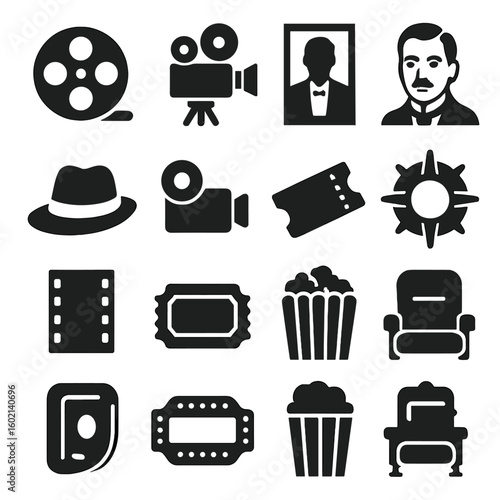 Projector reel icons ticket classic cinema vintage strip seat icon vector marquee