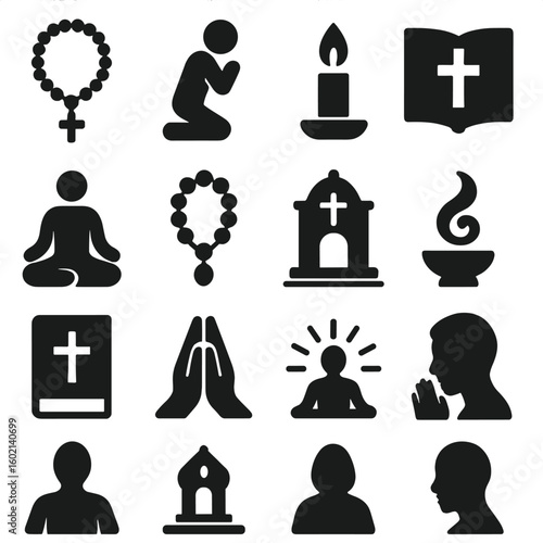 Symbol vector prayer devotion folded icons christian spiritual candle icon kneeling journal