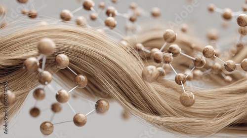 Hair Repair Blonde Hair Strands with Molecule Structures, Keratin, Haircare
