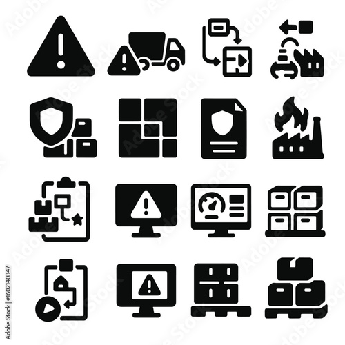 Management icon monitoring supplier dashboard vector safety matrix risk plan emergency icons