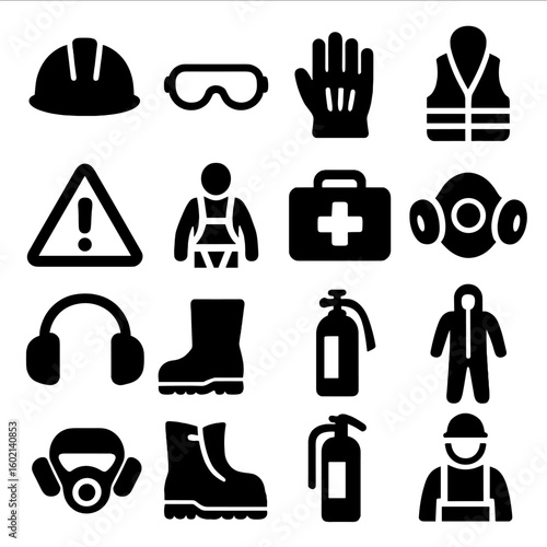 Icons mask extinguisher safety vector aid kit icon construction caution hearing dust