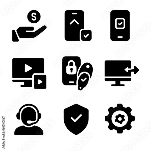 Icons gadget subscription remote support productivity streaming tech icon upgrade plan benefits