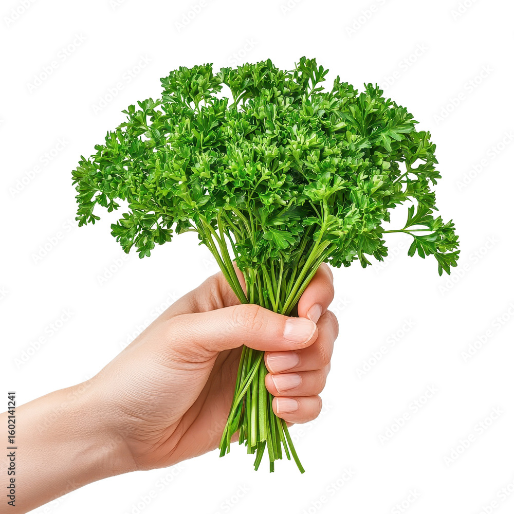 Hand holding parsley, isolated on a white background. PNG Hand holding parsley, isolated on a white background. PNG