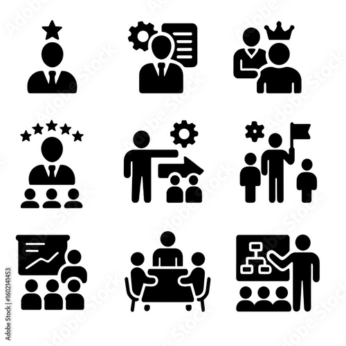 Business executive project mentor icon skills vector vision strategic set leadership