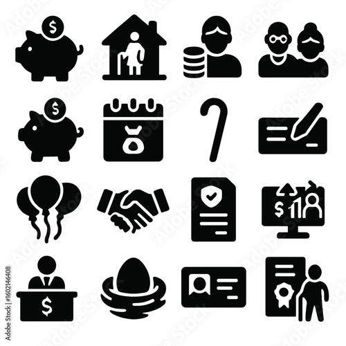 Party egg retirement pension couple account benefits icon time advisor vector senior