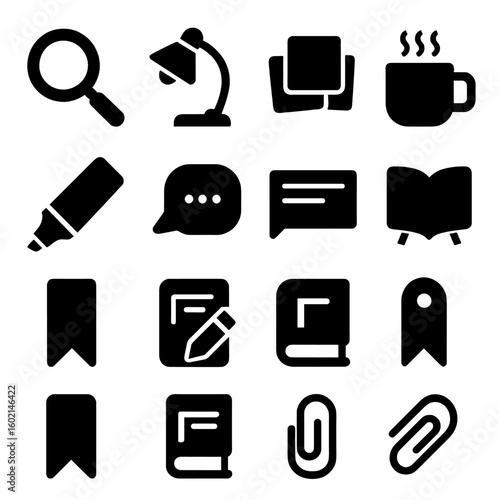 Vector tools icons coffee highlighter study tag book mug reading icon annotation