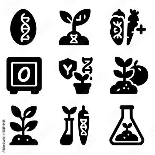 Gene plant genetics crop icons label seed leaf genetic icon enhancement vector
