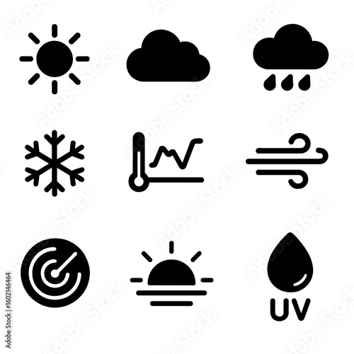 Wind set thunderstorm forecast sunny vector snowflake graph moon icon cloudy weather