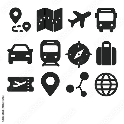 Travel car set train suitcase bus icons airplane globe icon vector marker