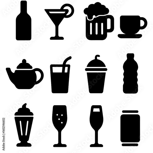 Can glass water hot beverage wine vector smoothie bottle icon pot grid