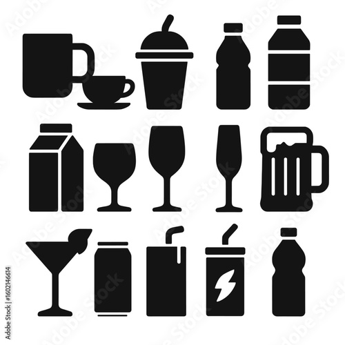 Drink bottle beverage can vector set carton mug tea icon coffee smoothie