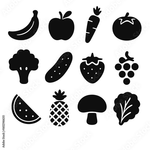 Watermelon apple slice tomato vegetables cucumber mushroom fruits vector icon leaf icons
