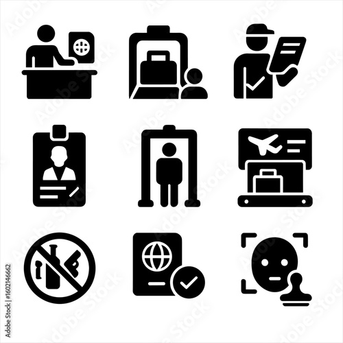 Icons vector visa icon scan airport security form stamp inspection luggage prohibited