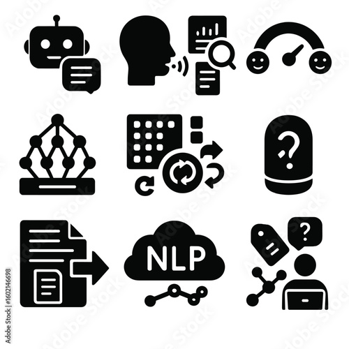 Chatbot analysis document vector icon nlp translation icons cloud assistant voice grid