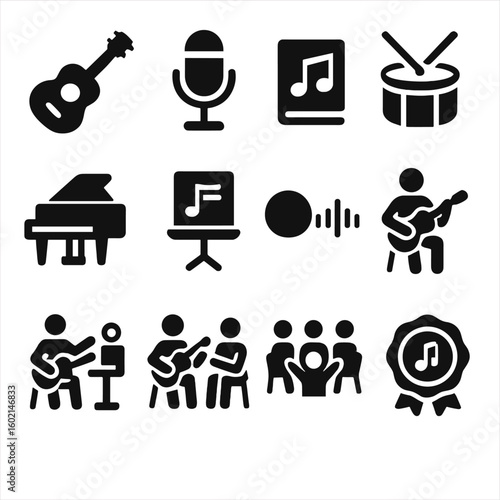 Workshop recording drum music guitar vector performance group session microphone icon icons