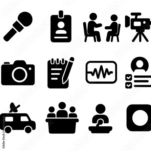 Microphone icon press recording tv vector media list set news interview van