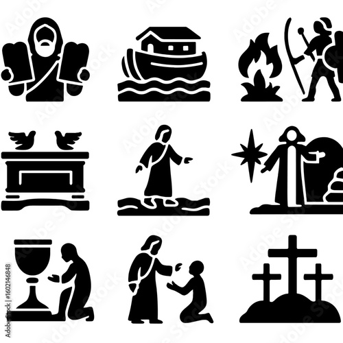 Ark icons crucifixion vector icon resurrection bible scene walking burning moses covenant
