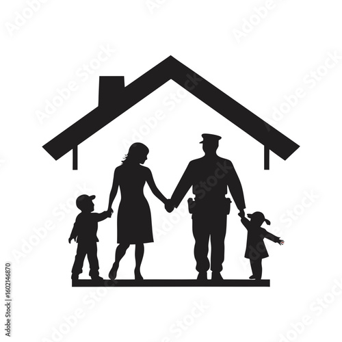 silhouette of a family welcoming a soldier home art vector