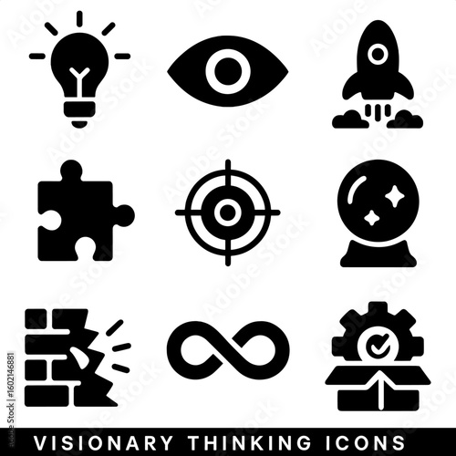 Collection icon abstract upward gear bulb light visionary innovation box piece vector