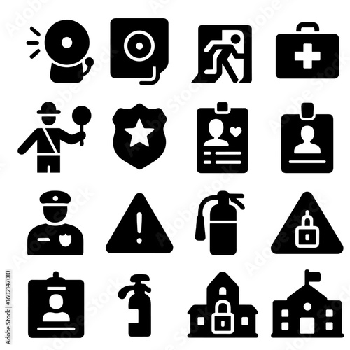 Health lockdown safety badge bell school icons icon vector fire visitor security