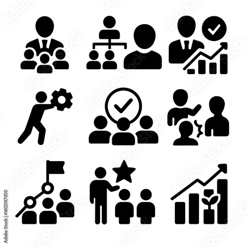 Performance coaching team vector chart icon management achievement icons growth graph milestone