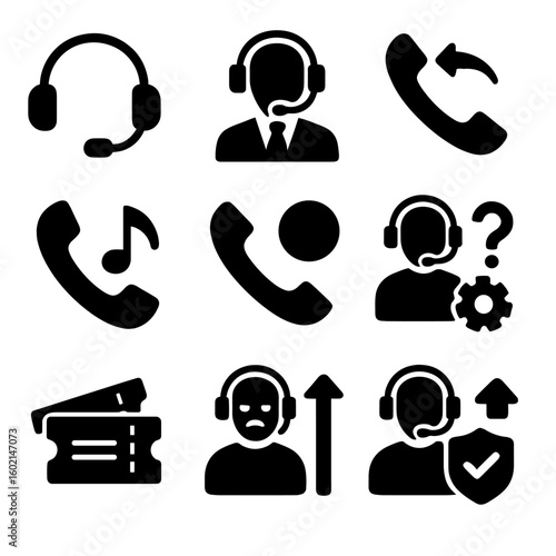 Badge icons call ticket center agent headset support icon vector issue inquiry
